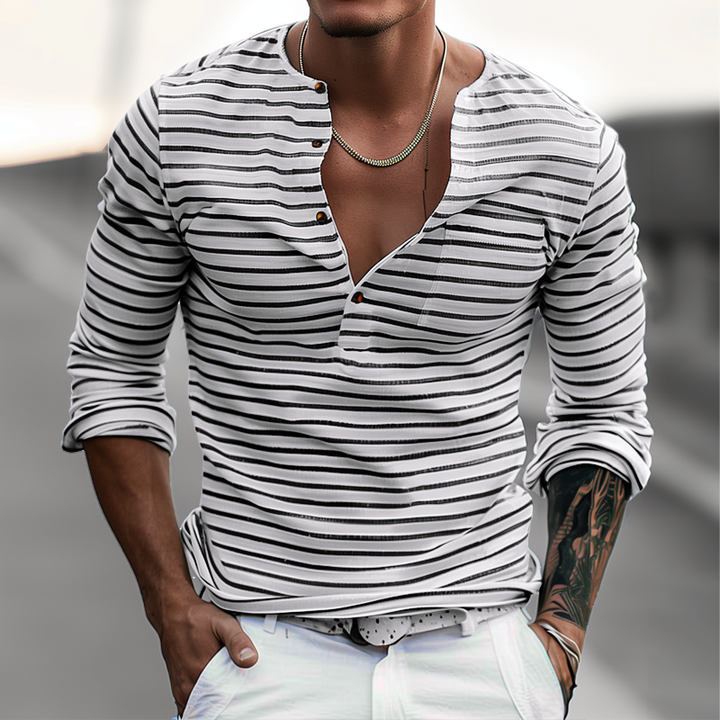 Gestreept Henley Shirt Met Lange Mouwen – Dorian