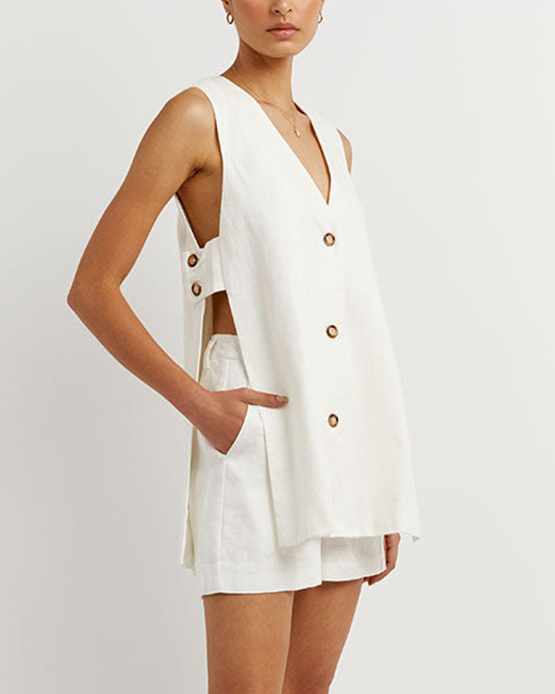 Dames Zomerset met Mouwloze Gilet en Hoge Taille Shorts – Sylvie