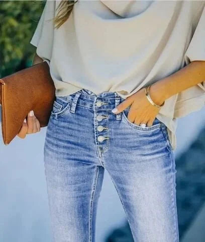 Trendy Denim Broek met Hoge Taille - Mila
