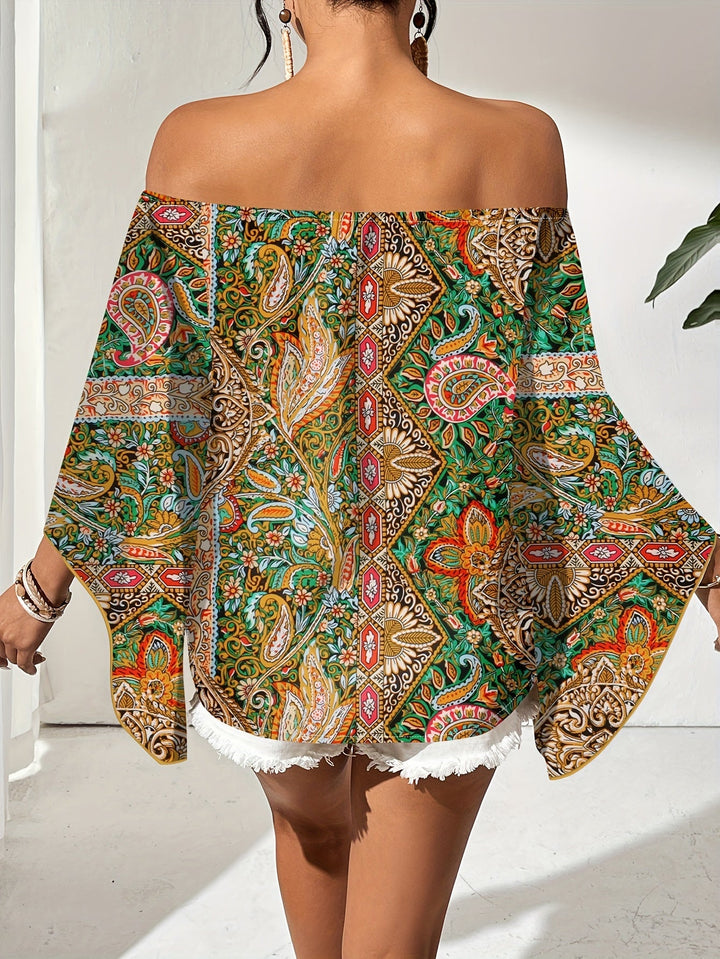 Off-Shoulder Blouse met Geometrische Print – Noémie