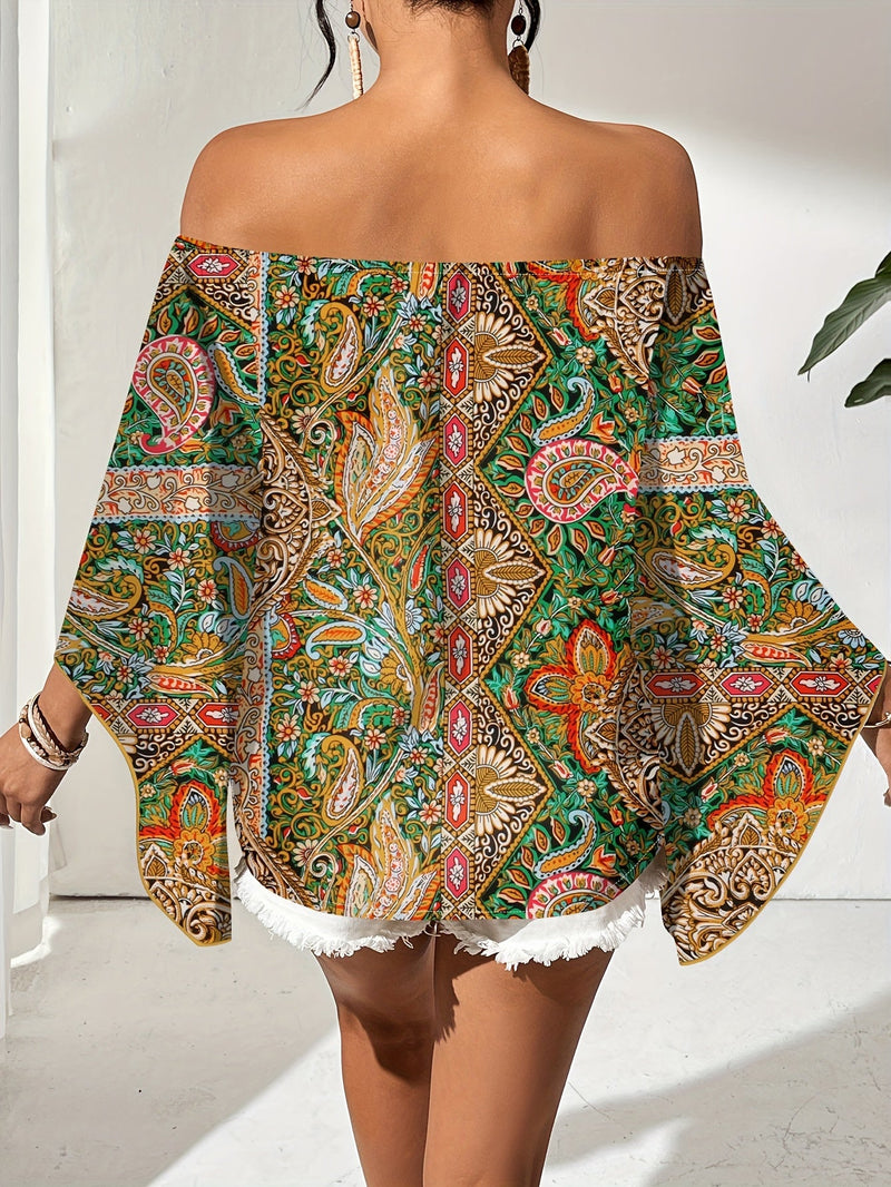 Off-Shoulder Blouse met Geometrische Print – Noémie