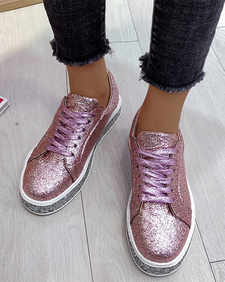 Stijlvolle Plateau Glitter Dames Sneakers - Sienna