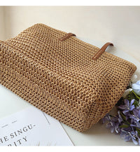 Riet Geweven Tas met Leren Banden -  SummerBreeze Tote