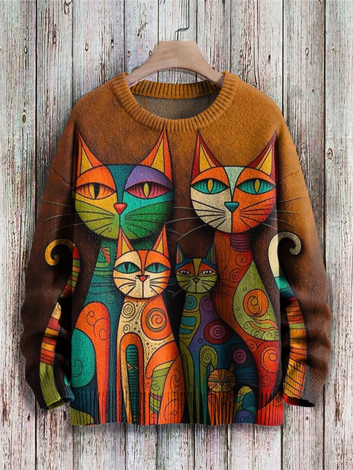 Vrolijke Kattenprint Sweater voor Vrouwen - Cleo