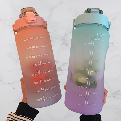 2L Motiverende Waterfles met Tijdmarkeringen - HydroMotivator