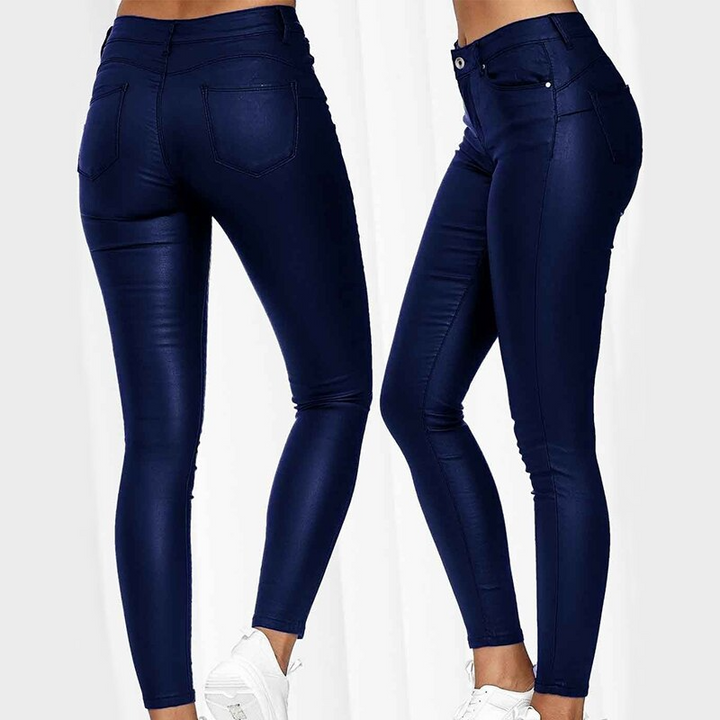 Leren stretchbroek met hoge taille – Raffaela
