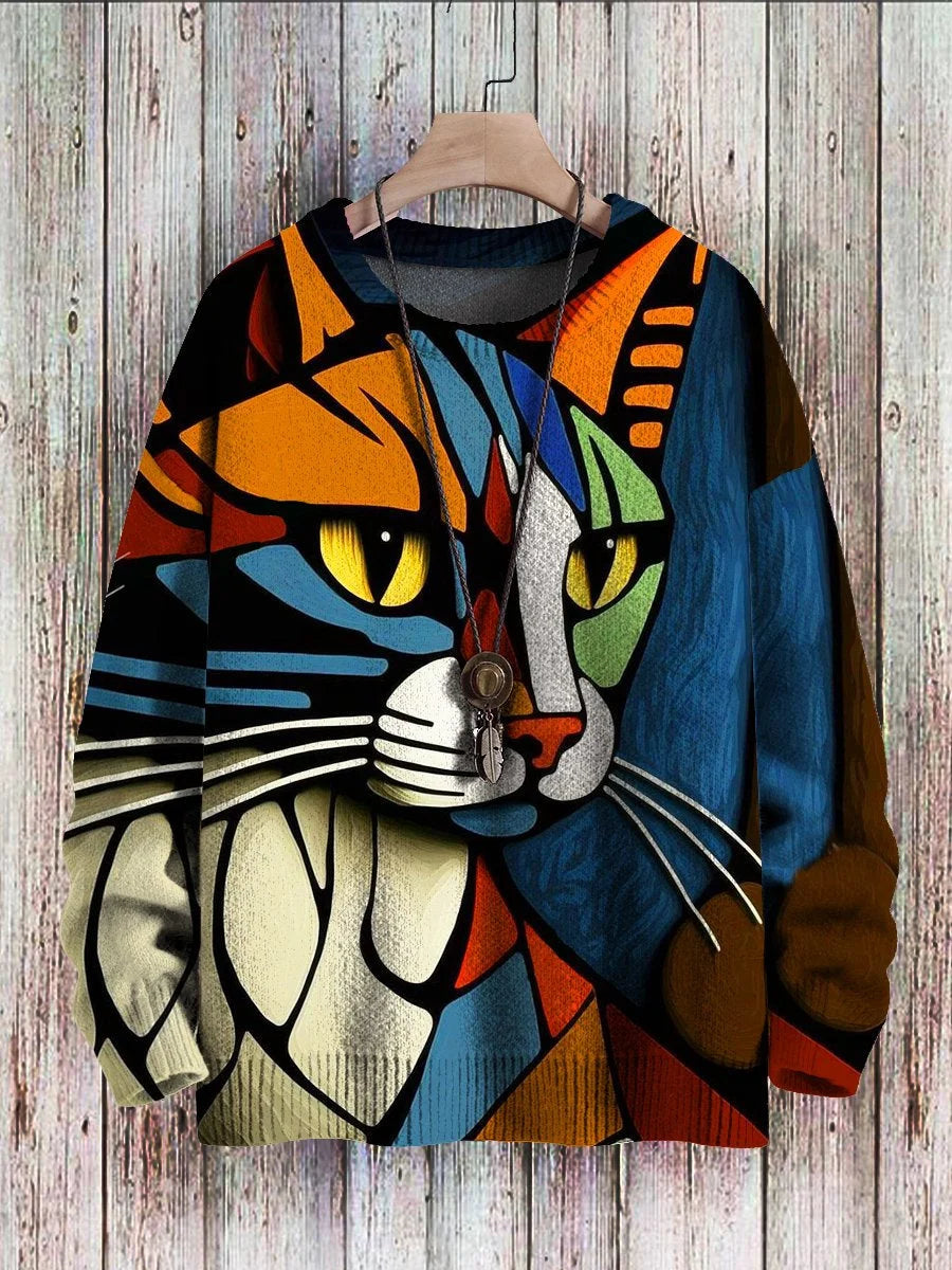Vrolijke Kattenprint Sweater voor Vrouwen - Cleo