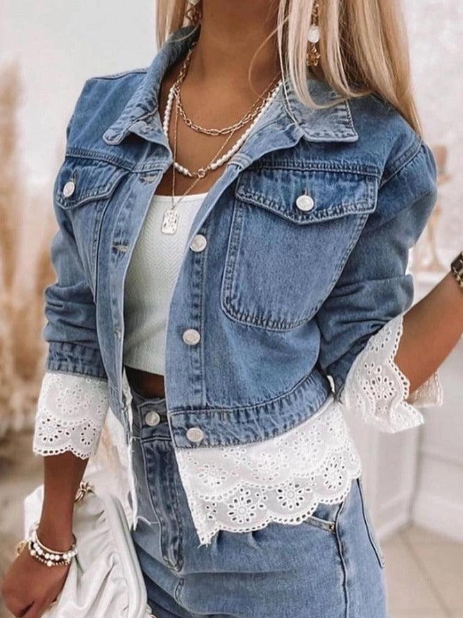 Niebieska kurtka dżinsowa patchwork - Rowena