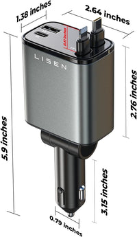 Uittrekbare Auto-oplader 69W USB C