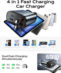Uittrekbare Auto-oplader 69W USB C