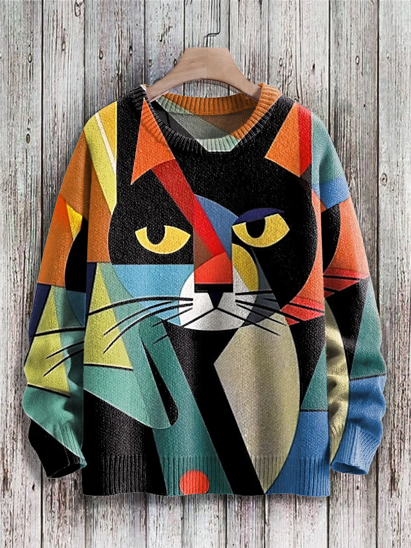 Vrolijke Kattenprint Sweater voor Vrouwen - Cleo