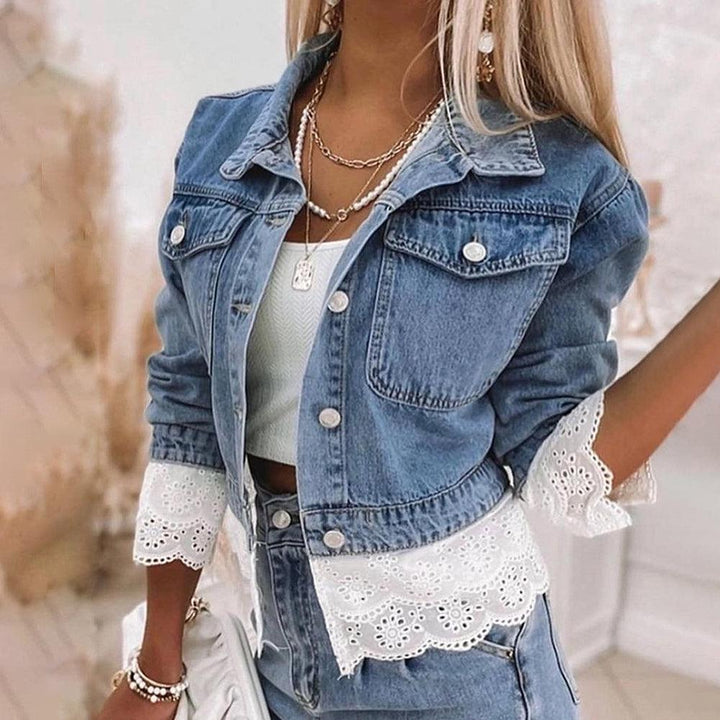 Niebieska kurtka dżinsowa patchwork - Rowena