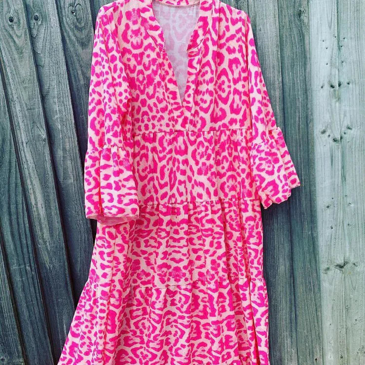 Trendy Maxi Jurk met Roze Luipaardprint - ChicSafari