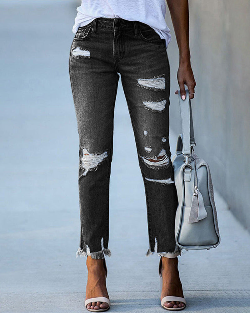 Dames Ripped Slim-Fit Jeans – Liora