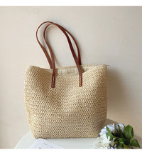 Riet Geweven Tas met Leren Banden -  SummerBreeze Tote