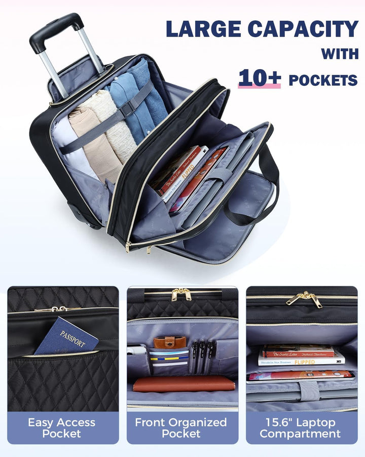 15,6" Laptop Trolley met Meerdere Vakken & Vliegtuig goedgekeurde Afmetingen