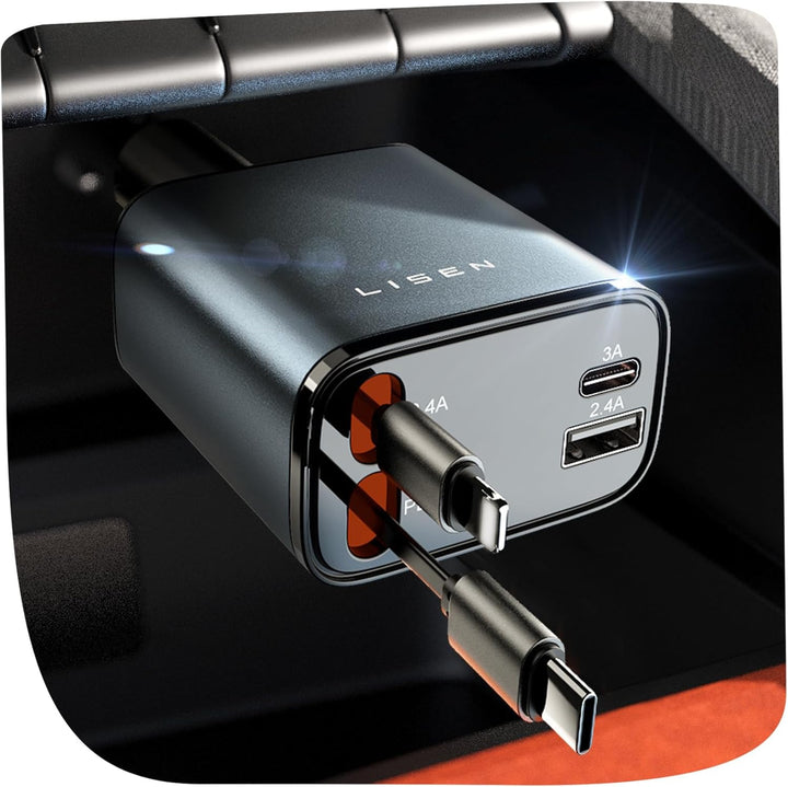 Uittrekbare Auto-oplader 69W USB C