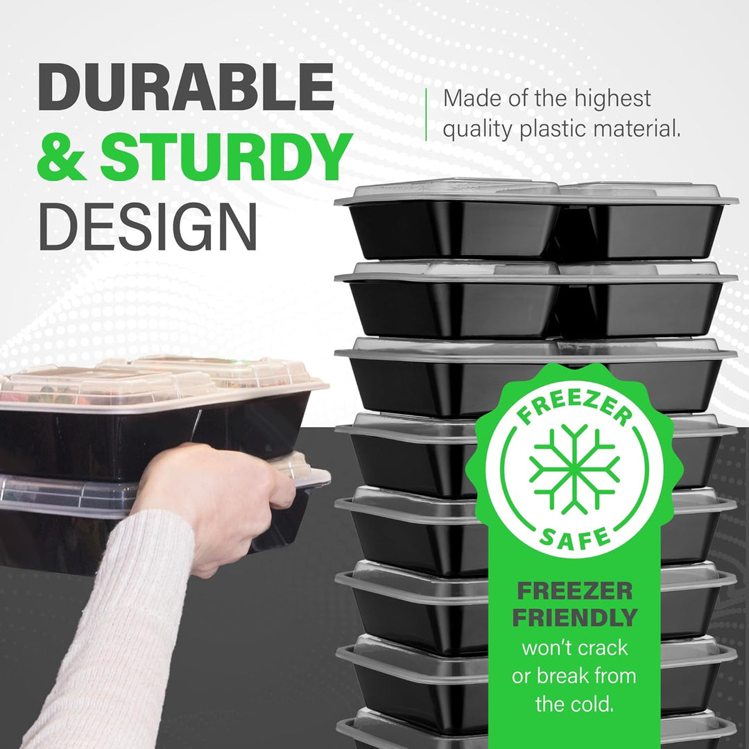 Maaltijd Prep Containers – 3 Compartiment Bento Dozen met Deksel 900 ml [20 Pack]