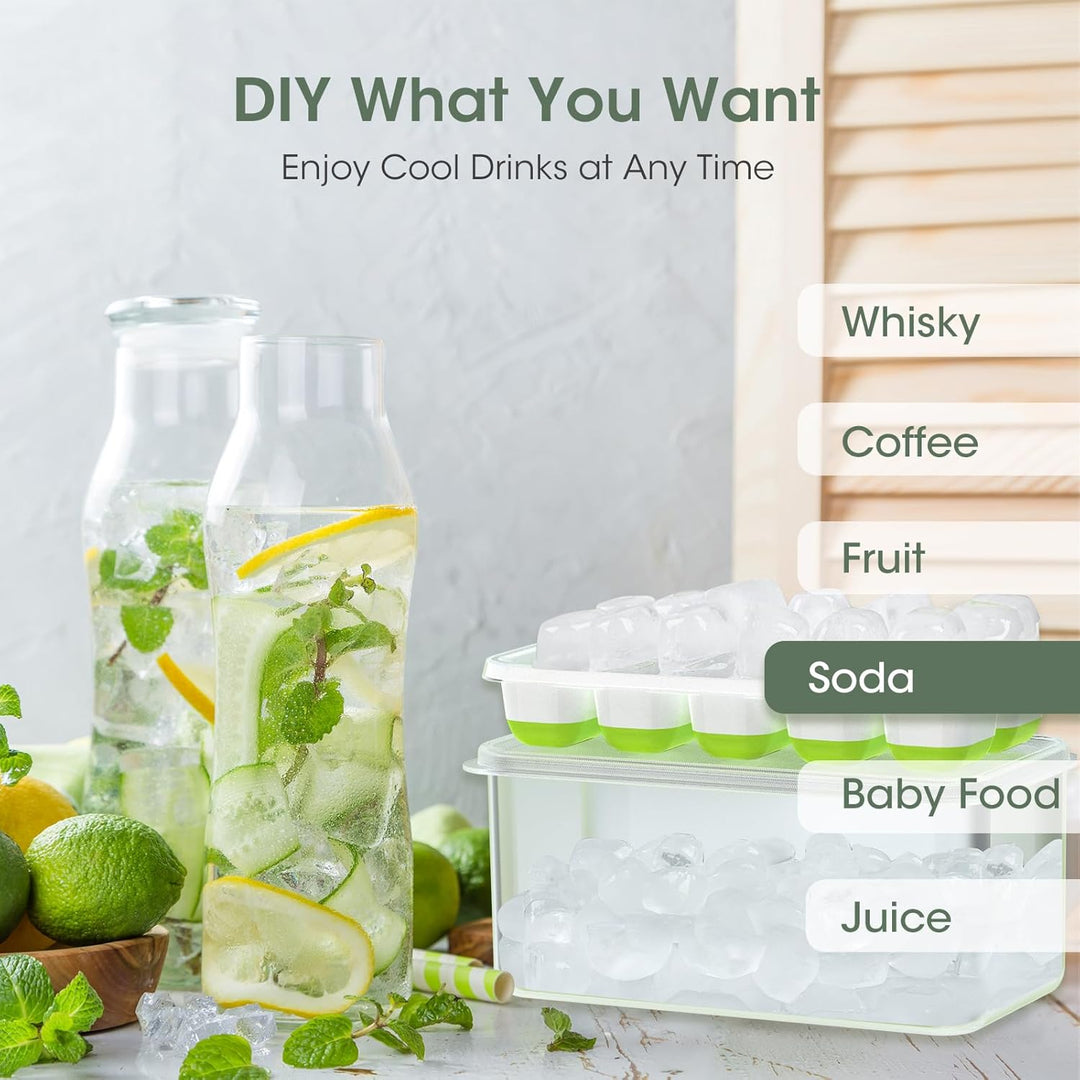 Stosowalne silikonowe formy do kostek lodu z pojemnikiem na przechowywanie