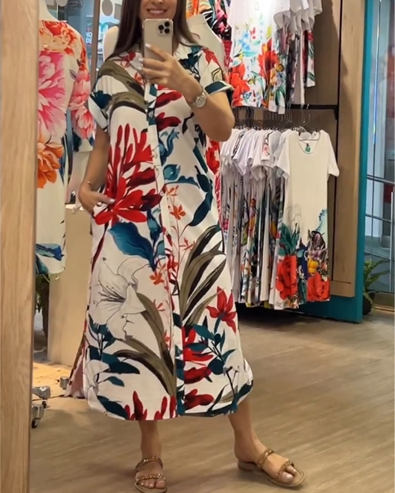 Trendy zomerjurk met print & blazerkraag – Flora