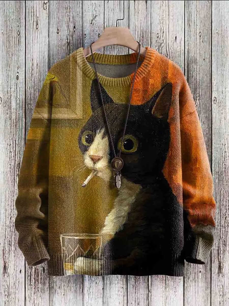 Vrolijke Kattenprint Sweater voor Vrouwen - Cleo