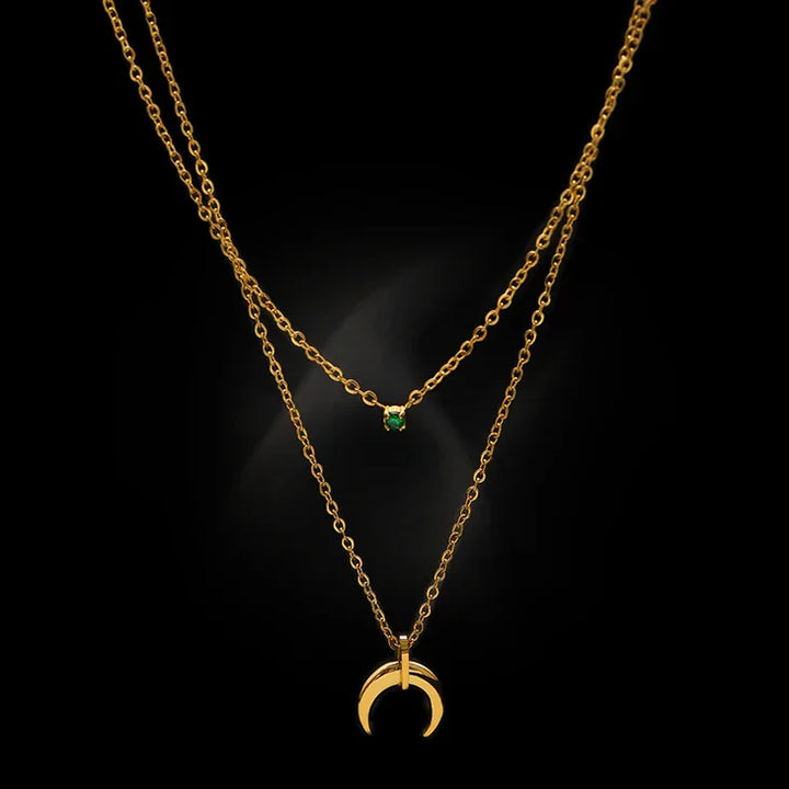 Groene Diamant Dubbele Maansikkel Ketting - Selina