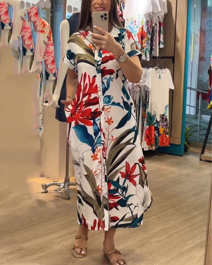 Trendy zomerjurk met print & blazerkraag – Flora