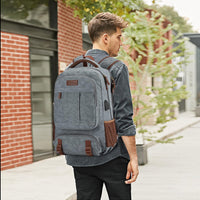 Anti-Diefstal Canvas Laptop- & Reisrugzak met USB-poort – Geschikt voor laptops tot 17,3"