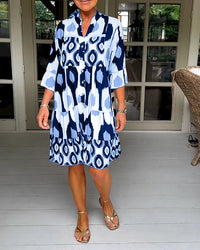 Trendy jurk met korte mouwen en abstracte print & losse snit – Liora