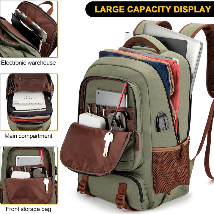 Anti-Diefstal Canvas Laptop- & Reisrugzak met USB-poort – Geschikt voor laptops tot 17,3"