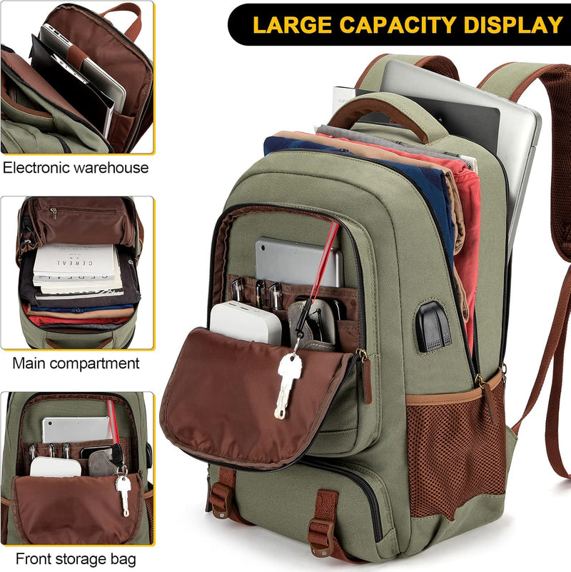 Anti-Diefstal Canvas Laptop- & Reisrugzak met USB-poort – Geschikt voor laptops tot 17,3"