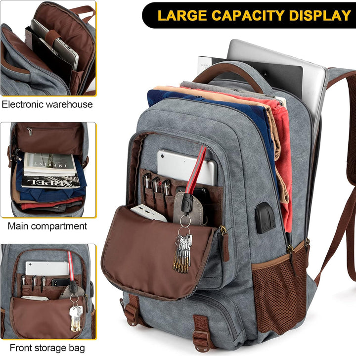 Anti-Diefstal Canvas Laptop- & Reisrugzak met USB-poort – Geschikt voor laptops tot 17,3"