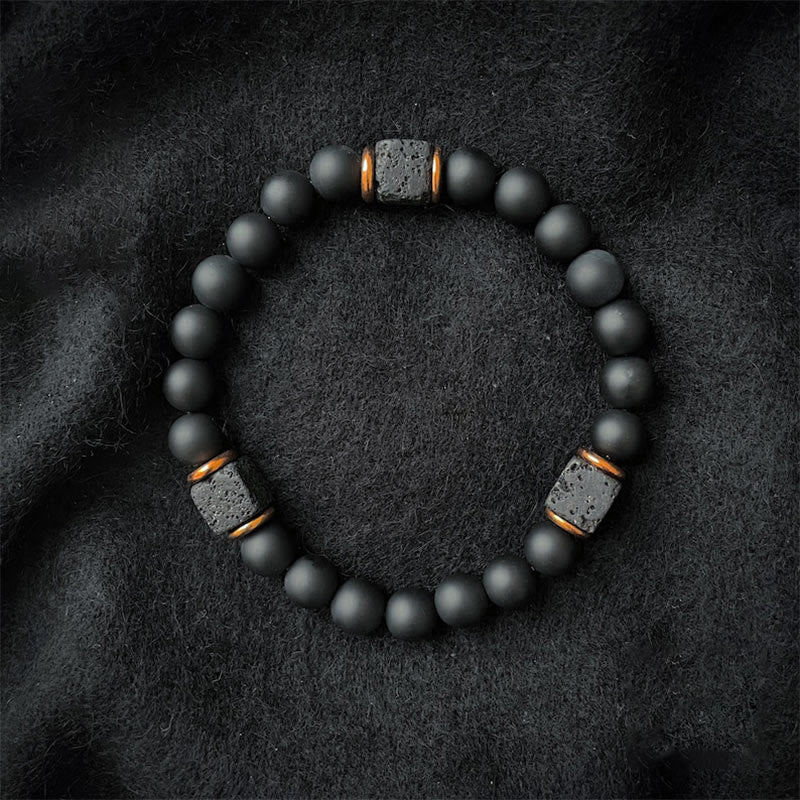 Mat Zwart Onyx en Kubus Lavasteen Balance-Armband - Aurelia