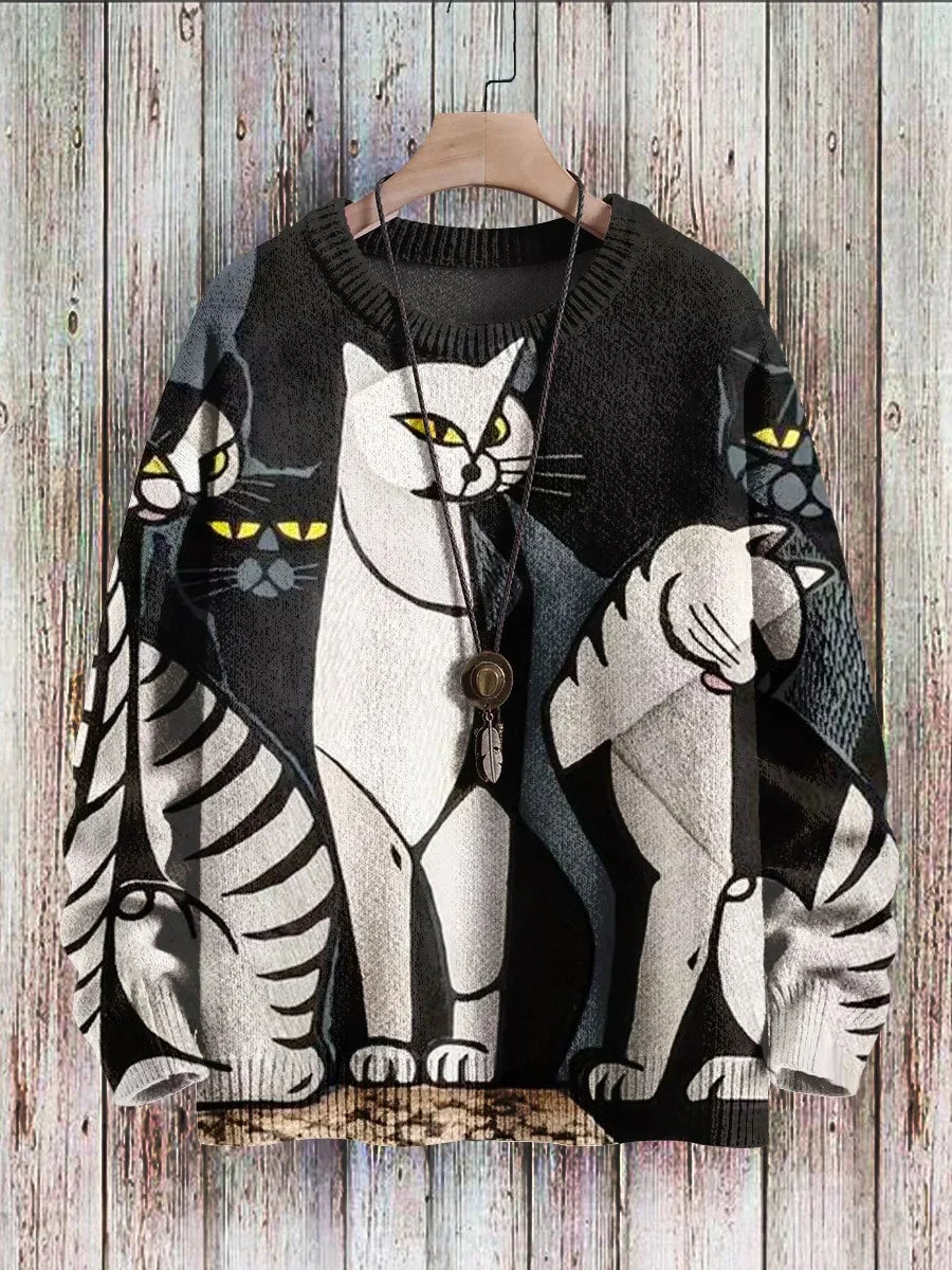 Vrolijke Kattenprint Sweater voor Vrouwen - Cleo