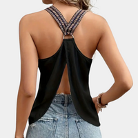 Zwarte Modieuze V-hals Top voor Dames - Noa