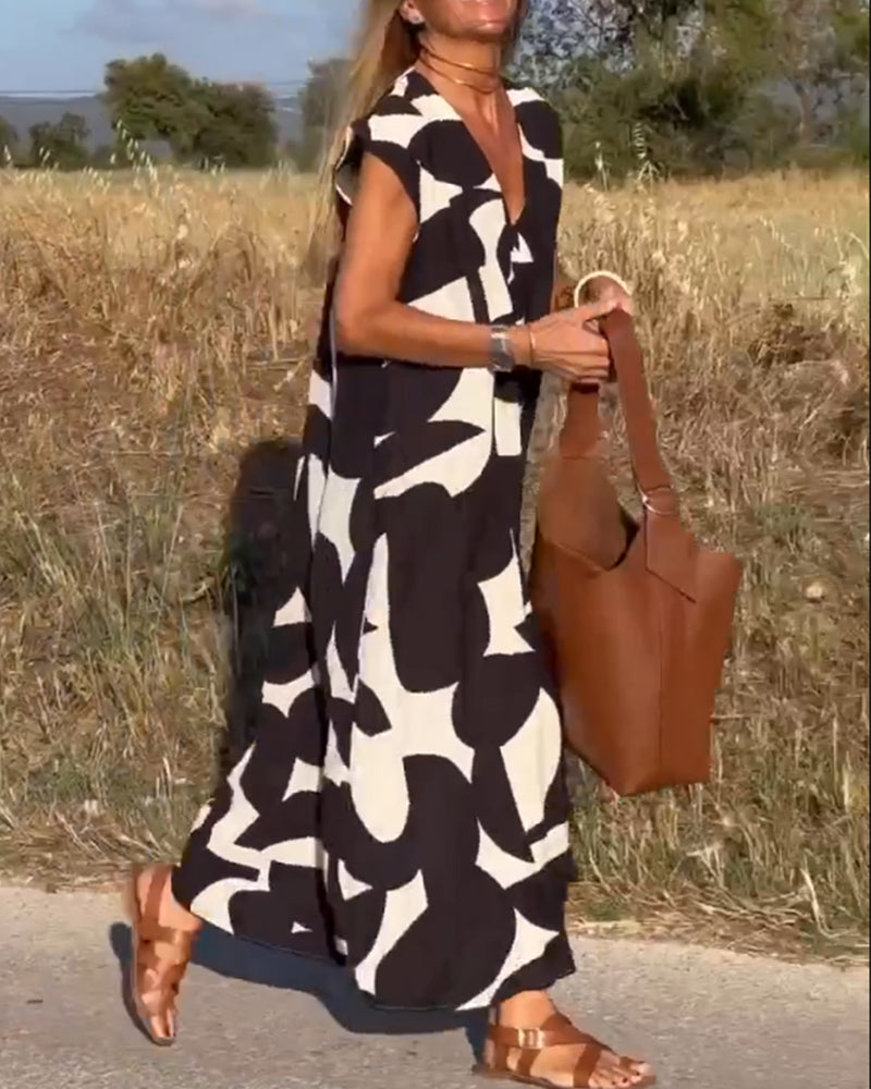 V-Hals Maxi Jurk met Print - Bella