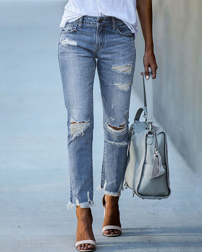 Dames Ripped Slim-Fit Jeans – Liora