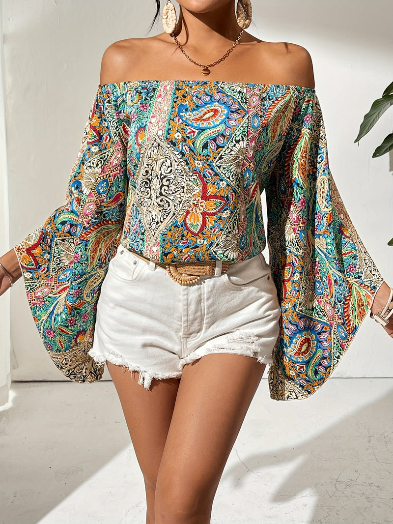 Off-Shoulder Blouse met Geometrische Print – Noémie