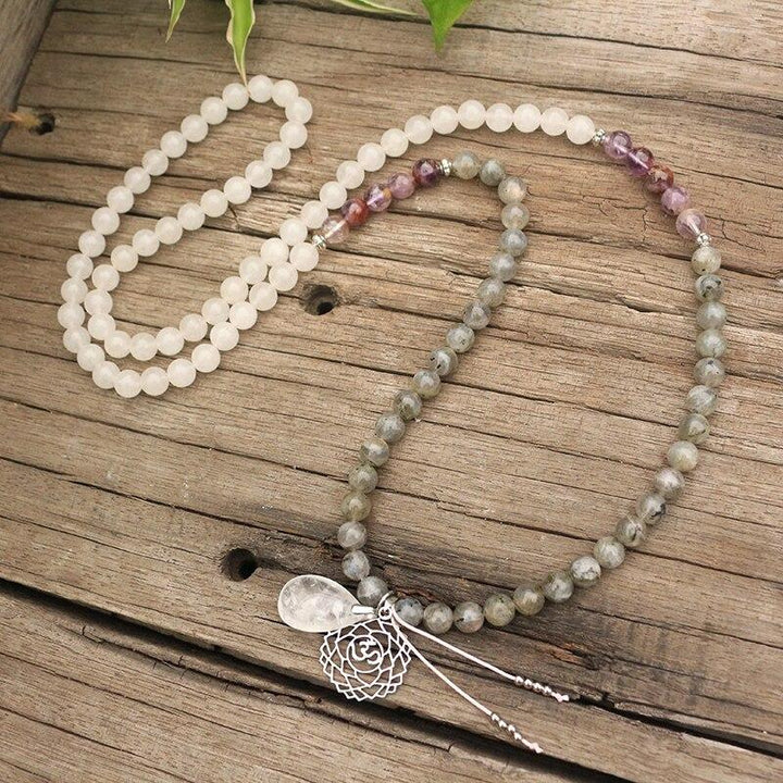 Labradoriet, Jade en Amethist Mala - Seraphine
