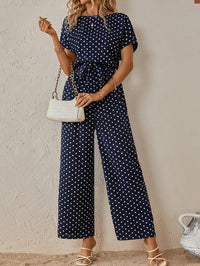 Trendy dames jumpsuit met tailleband en stippenpatroon - PunktLaune