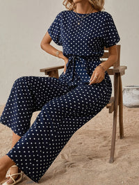 Trendy dames jumpsuit met tailleband en stippenpatroon - PunktLaune
