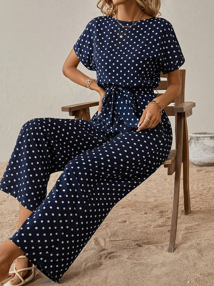 Trendy dames jumpsuit met tailleband en stippenpatroon - PunktLaune