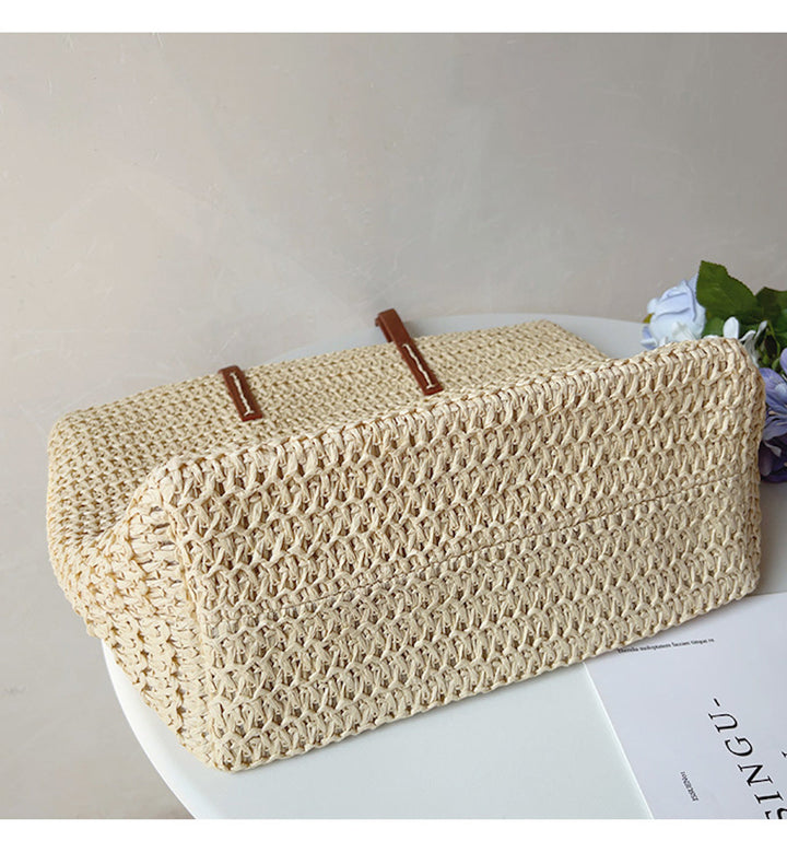 Riet Geweven Tas met Leren Banden -  SummerBreeze Tote