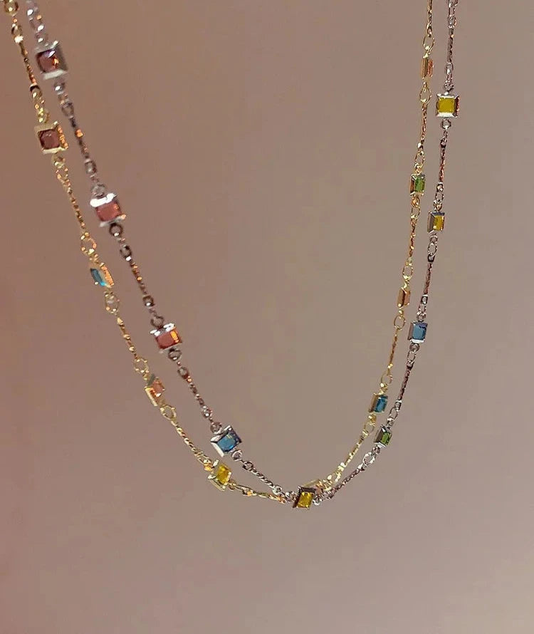 Fijne Gouden/Zilveren Ketting met Kleurrijke Stenen - Ivy