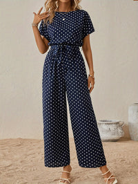 Trendy dames jumpsuit met tailleband en stippenpatroon - PunktLaune