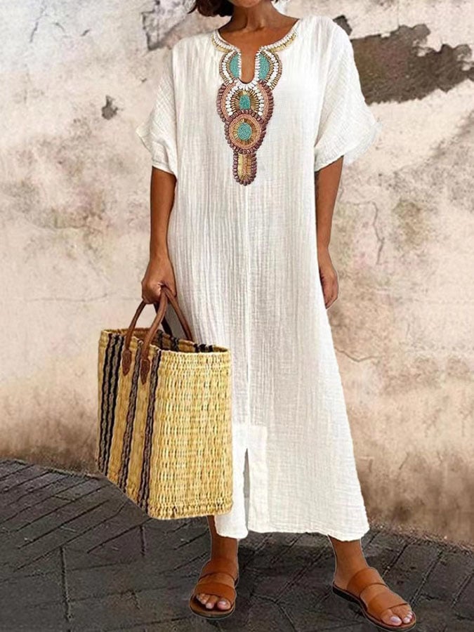 Kaftan Maxi-jurk met Borduursels – Yasmin