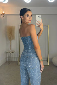 Glinsterende Dames Broekset met Hoge Taille Jeans – Liora