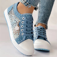 Ademend Dames Canvas Sneakers met Bloemenkant - Celina