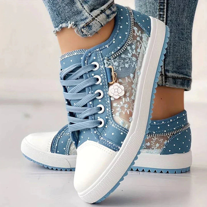 Ademend Dames Canvas Sneakers met Bloemenkant - Celina