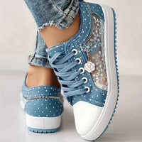 Ademend Dames Canvas Sneakers met Bloemenkant - Celina